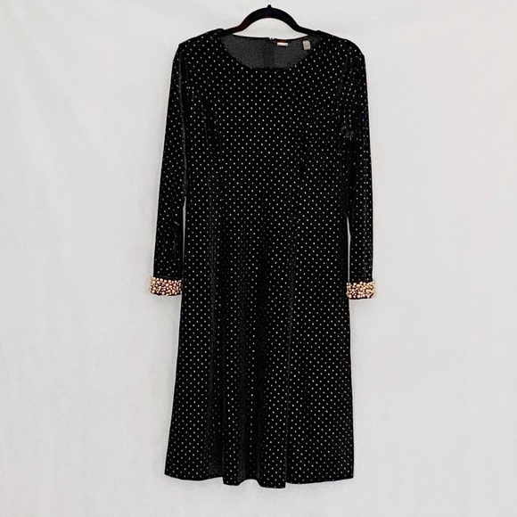 Tahari Long Sleeve Gold Studded Velour Dress - Picture 10 of 12